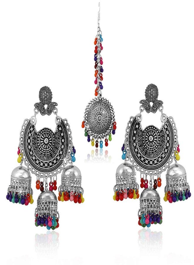 JD'Z COLLECTION Jhumki Traditional Fashion Jewelry Earrings Wedding Wear Jhumka, Indian Bollywood Stylish Oxidized Mangtika Tribal Earring Set For Women (Design-3) - Image 1